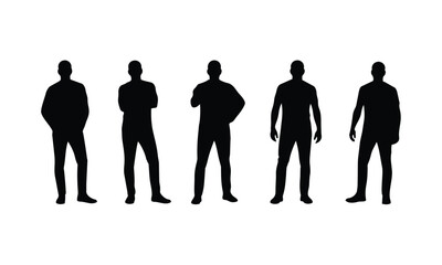 Healty Young Male collection of black Silhouettes Set of Diverse captured in various standing poses white background