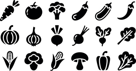 Black silhouettes of different fresh vegetables for healthy lifestyle concept