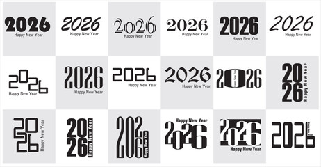 2026 new year set logo collection, 2026 new year logo, 2026 vector logo, calendar year, happy new year, 2026 poster and flyer calendar year 2026 year symbols, black and white labels