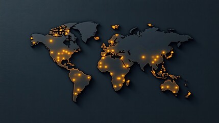 This 3D world map showcases vibrant orange connections linking countries, set against a dark backdrop for dramatic effect