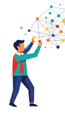Abstract Illustration of a Person Manipulating a Connected Network of Information