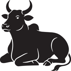 Lying Down Bull or Cow Silhouette Icon Zebu Cattle  Livestock or Nandi Symbol