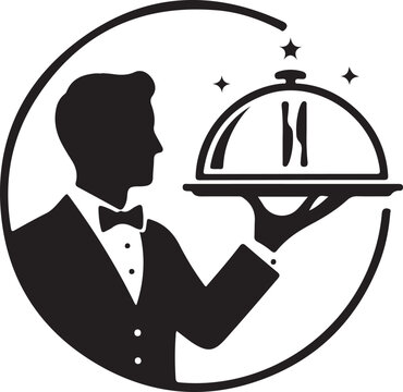 The Waiter logo Fine Dining Restaurant Server with Cloche Tray Icon