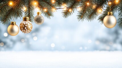 Delicate snowflakes gently fall against a dreamy blue bokeh backdrop, creating a perfect winter greeting space for seasonal messages