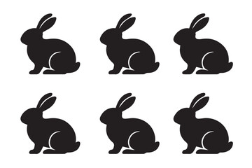 rabbit silhouettes collection vector ai eps jpeg png six side-profile hare icons minimal