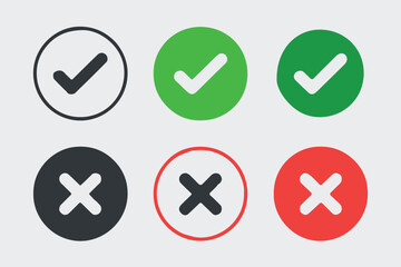 minimal flat check mark and x mark icons in green red and black circular styles vector ai eps png jpeg © AIcon Star