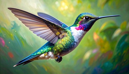 Fototapeta premium _illustration shows a hummingbird with detailed wings and body markings in black 