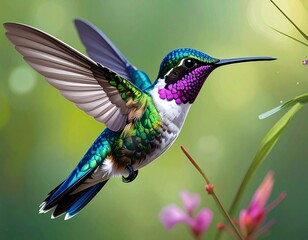 Fototapeta premium _illustration shows a hummingbird with detailed wings and body markings in black 