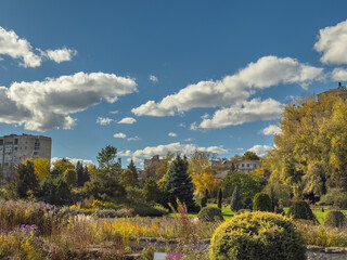 Autumn City Park Wild Garden Residential Buildings