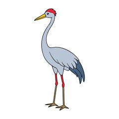 A graceful crane bird stands tall with slender legs and a long neck, symbolizing peace and longevity. Its elegant flight and soft calls embody nature’s quiet beauty.

