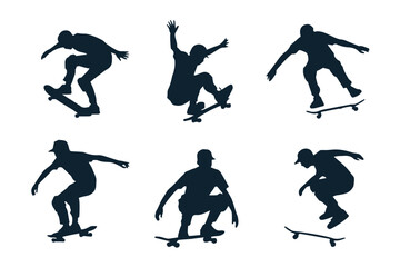 skateboarding silhouette vector pack athletic aerial jumps ollies balanced stances for design