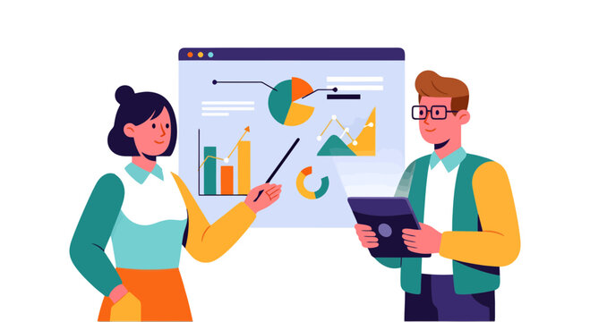 Business Colleagues Examining Data and Analysis in Strategic Presentation on Dark Background