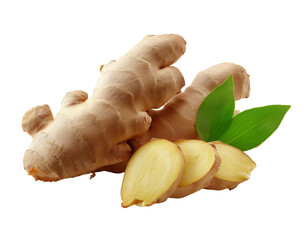 sliced ginger isolated on a white background, no shadow, transparent png with high resolution, cutout and vector