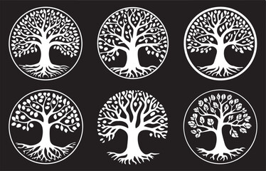 minimal to intricate tree icons vector ai eps jpeg png set decorative tree symbols with root patterns