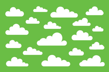 flat white cloud illustrations on green canvas vector eps ai png jpeg set for meteorology and graphic design
