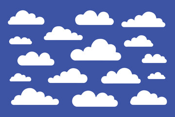diverse cloud shape vector collection white clouds on blue background seamless set for weather charts and education