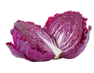 cabbage, red cabbage cut in half and sliced, isolated on a white background