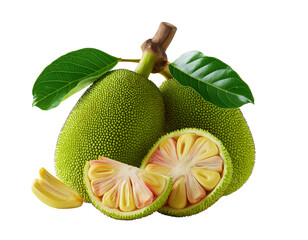 - a jackfruit cut in half, with its soft and juicy texture visible inside. the fruit is greenish yellow or light brown in color, with bumpy skin that resembles 