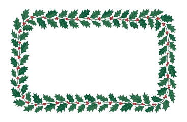 Festive Green Holly and Red Berry Christmas Frame