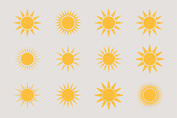 Sun Icon Vector Set: Summer Graphic Resource, Various Shapes