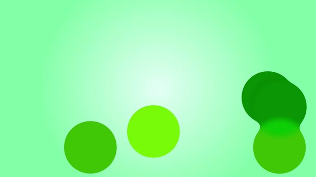 Green color merging blobs Bouncing Balls bubbles with green background animated 4k loop circle shapes cartoon round spheres wondering around 2d minimal Floating orbs eco nature backdrop