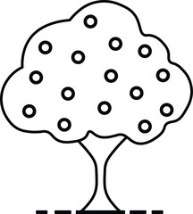 Tree with fruit outline illustration vector. A fruit tree with abstract ground line silhouette. A simple fruit tree silhouette black tree vector illustration