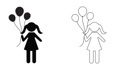 Girls are holding balloons icon.  children are playing with balloons.  Vector eps 10
