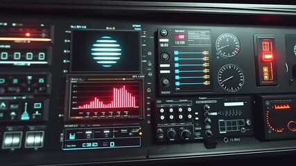Futuristic control panel interface animation with glowing elements and data streams, sci-fi - Powered by Adobe