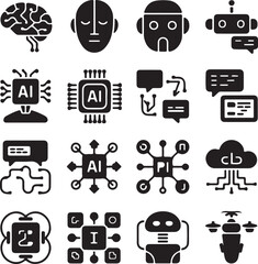 bundle of artificial intelligence set icons vector illustration design  black and white