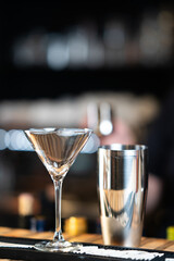 Martini Glass with Cocktail and Shaker Close-Up