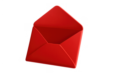 Red open envelope 3d icon for receiving mail, special messages, or love letters on transparent background