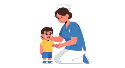 Comforting Cry, Nurse Soothes Tears of Young Patient In Emotional Moment