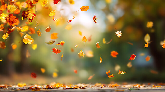 Autumn Leaves Falling in a Soft Focus Park