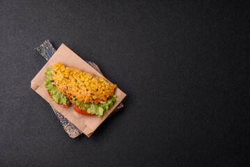 Mexican corn tortilla tacos with tuna, chicken, or beef. Corn tacos as a background