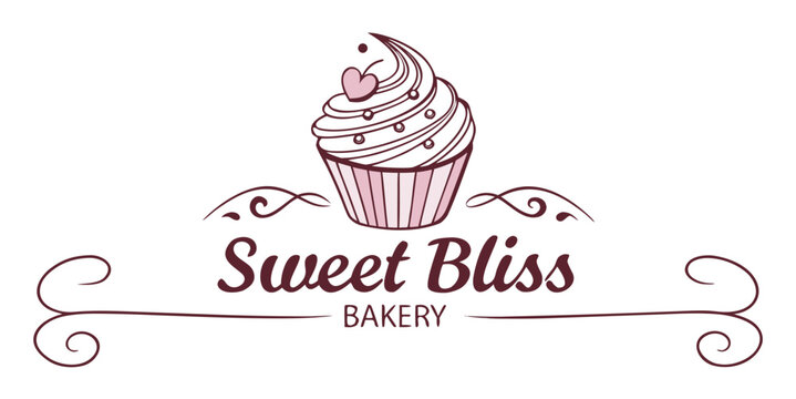 Elegant cupcake logo design for bakery, Sweet Bliss, perfect for branding and marketing materials - Powered by Adobe
