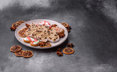 Stollen, a German Christmas pastry for the winter holidays. Stollen as a food background