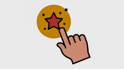 Hand Cursor Clicking On A Golden Star Icon With A Red Star Inside image photo