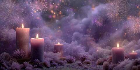 Durga Puja night celebration with glowing diyas and candles reflecting on water, concept of faith and community