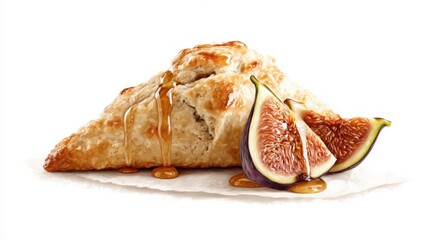 photorealistic fig and honey scone on white background