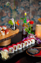 Assorted Sushi Nigiri on Wooden Platter
