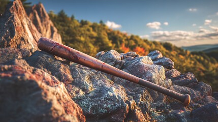 Fototapeta premium baseball bat on a rocky hill