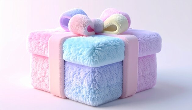 Fluffy Giftbox 3d render isolated on white background.