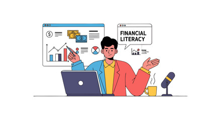 Obraz premium An Animated Illustration Demonstrating Financial Literacy and Investment Strategies