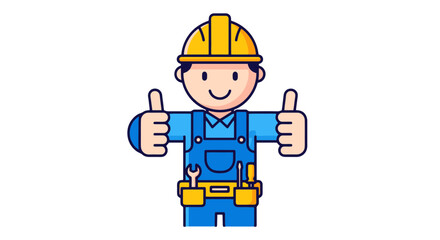 Fototapeta premium Cheerful Construction Worker Giving Thumbs Up With A Smiling Face and Wearing a Protective Helmet