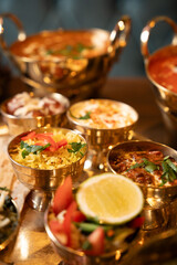 Traditional Indian Thali with Rice, Curry and Bread