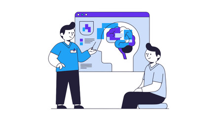 Brain Examination Illustration Showing Diagnostic, Psychology, And Mental Health Concepts