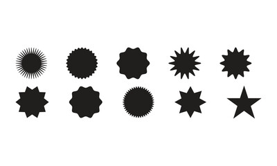 Minimalist vector set of star badges and special offer sale stickers in flat design style on white background.