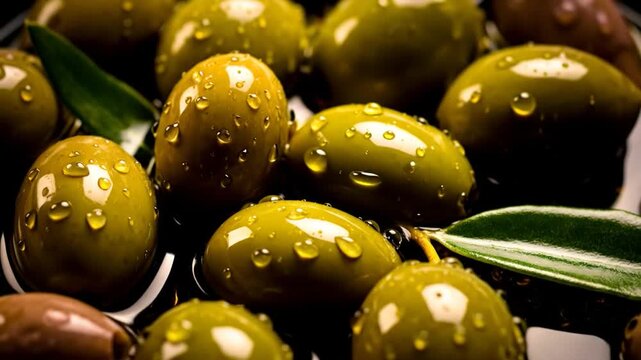 Fresh olives up close, perfect for conveying both health and nutrition. Close-up shot of fresh olives, ideal for portraying health and nutrition.