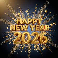 Happy new year 2026 golden balloons with fireworks celebrate new beginnings