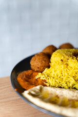 Falafel Plate with Yellow Rice and Hummus
